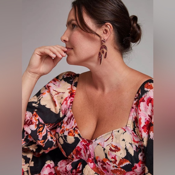 Anthropologie Black and Pink Floral sweetheart neckline Maxi Dress L - Picture 3 of 16